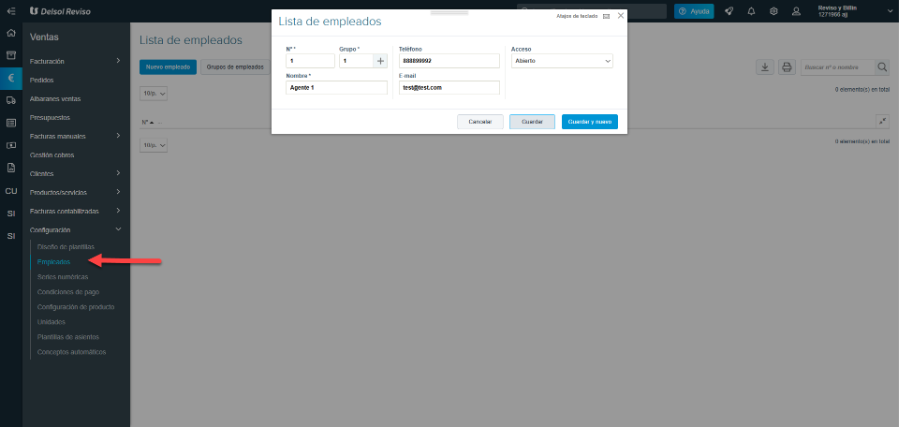 Figura 1. Lista de empleados, con el acceso desde Configuración > Empleados
Figura 1. Lista de empleados, con el acceso desde Configuración > Empleados